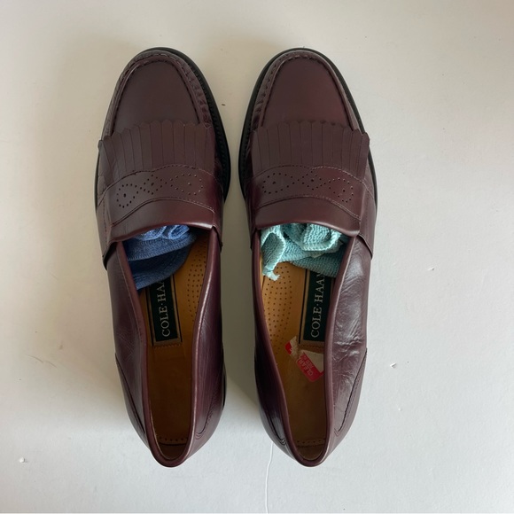 Men's Cole Haan Loafers Dress Shoes Size 10.5 Burgundy Leather Kiltie - Picture 6 of 10